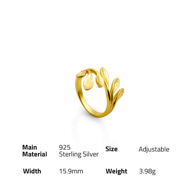 Chris Apri In stockl 925  sterling silver gold plated leaf shape adjustable rings jewelry - Image 6