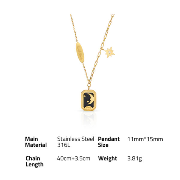 Chris April in stock fashion jewelry 316L stainless steel PVD gold plated dainty moon and star pattern pendant necklace - Image 6