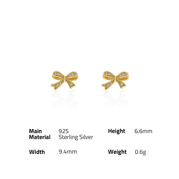 Chris April fine jewelry 925 Sterling Silver 18k Gold plated cute zircon bejeweled ribbon bowknot  stud earrings - Image 6