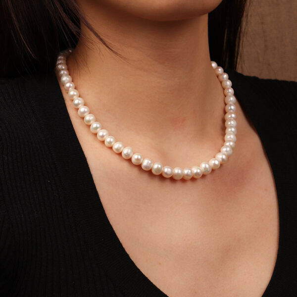 Chris April in stock 925 sterling silver 18k gold plated freshwater baroque pearl 8mm chain bejewelry necklace - Image 3