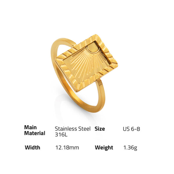 Chris April in stock fashion jewelry PVD gold plated 316L stainless steel minimalist sunshine square signet ring - Image 6