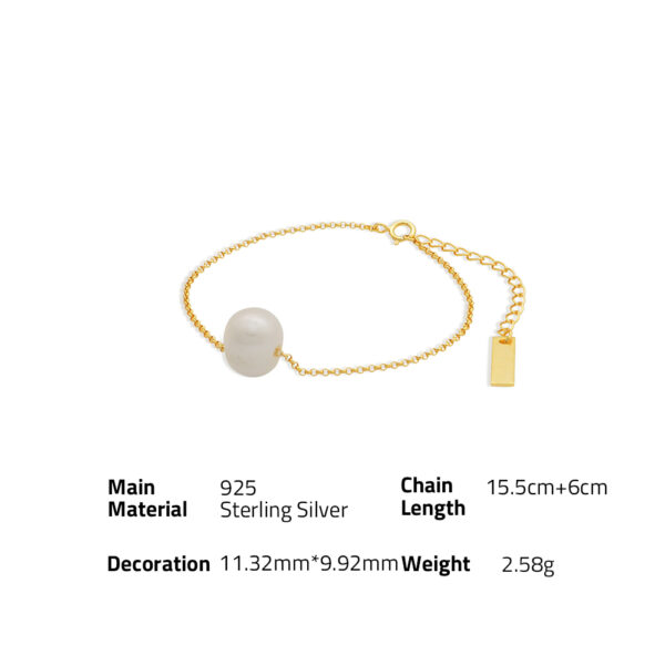 Chris April Fine jewelry 925 sterling silver 18k gold plated natural freshwater big solo pearl simple chain bracelets - Image 6