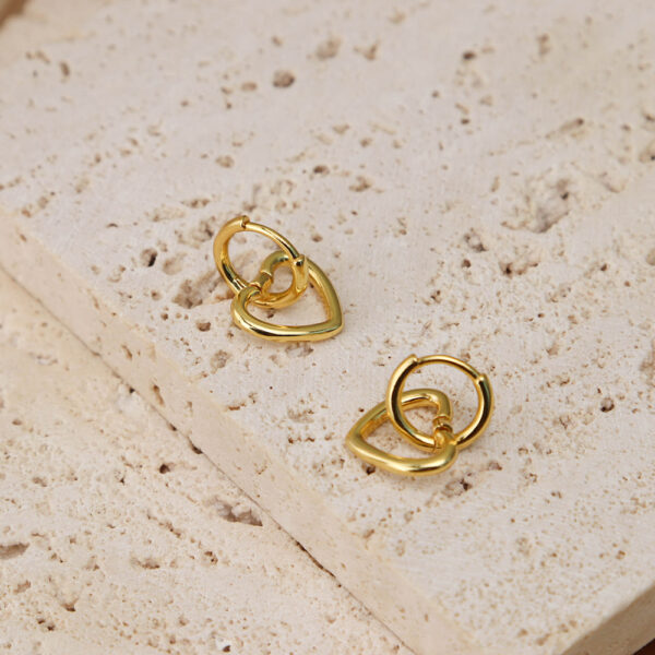 Chris April 925 sterling silver gold plated hollow heart dangling hoop earrings - Image 4