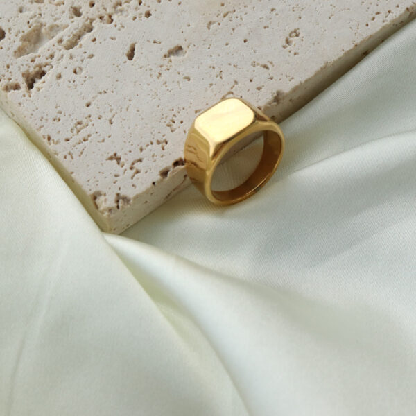 Chris April in stock 316L stainless steel minimalist PVD gold plated square glossy signet ring for women - Image 4