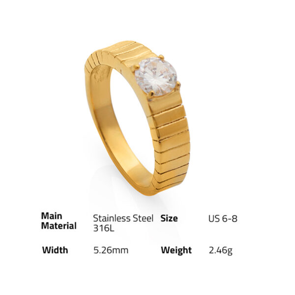 Chris April fashion jewelry PVD gold plated 316L stainless steel non-tarnish round Brilliant cut zircon ring for gift - Image 6