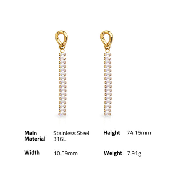 Chris April fashion jewelry PVD gold plated 316L stainless steel non-tarnish bling bling bejeweled zircon tassel drop earring - Image 6