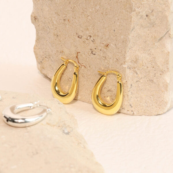 Chris April 925 silver 18k gold plated Korean version oval Minimalist Drop earrings - Image 4