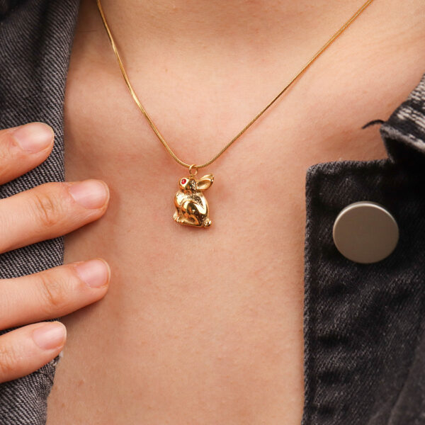 Chris April Cute 316L Stainless steel PVD plated snake chain bunny rabbit pendant necklace - Image 3