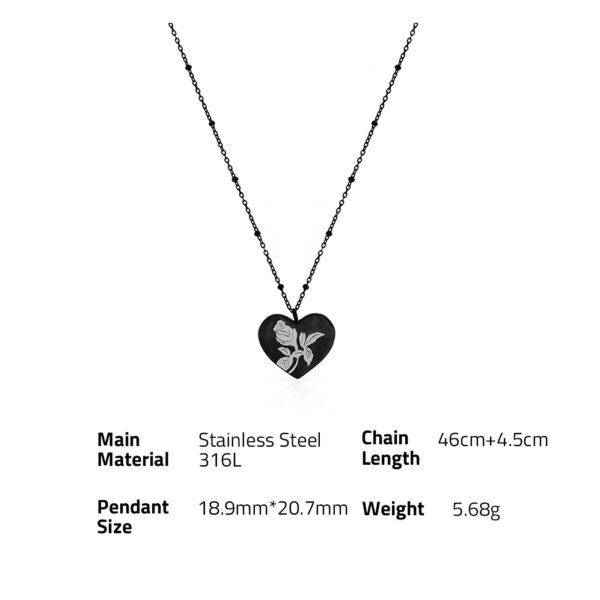 Chris April fashion black gold PVD plated 316L stainless steel simple heart rose pendant satellite chain necklace - Image 6