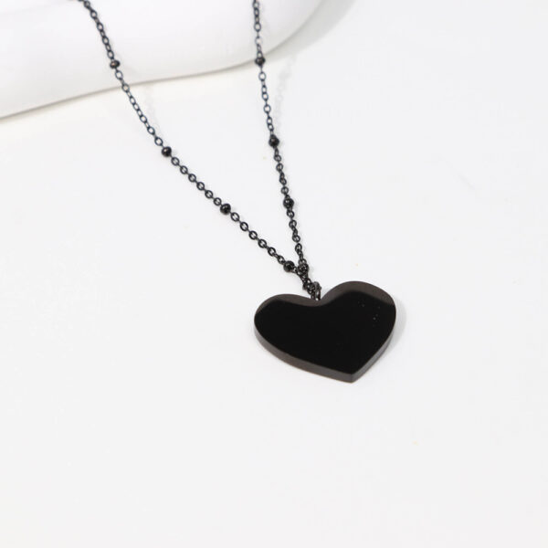 Chris April fashion black gold PVD plated 316L stainless steel simple heart rose pendant satellite chain necklace - Image 4