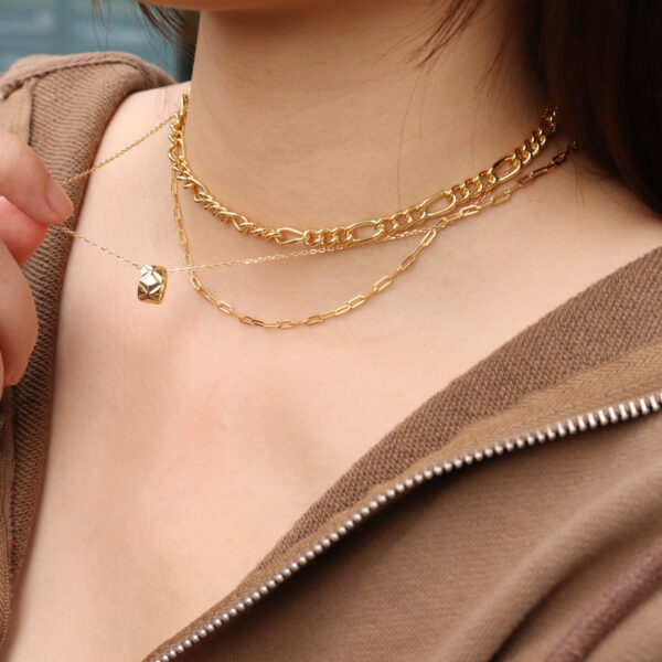 Chris April in stock 18K gold plated fashion design Figaro silver chain 925 necklace for women - Image 3