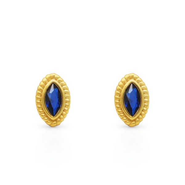 Chris April gold plate 925 sterling silver marquise shape rope edge sapphire zircon stud earrings - Image 6