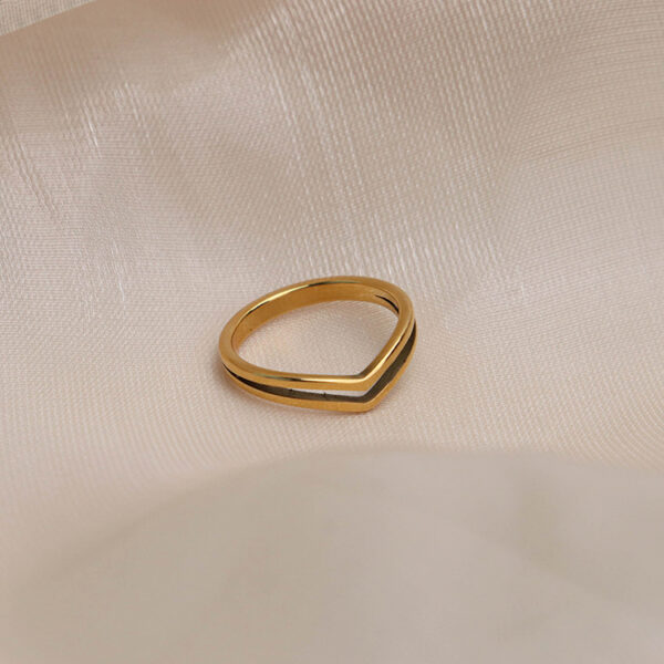 Chris April 316L stainless steel PVD gold plating arrow V shape double layers hollowed out ring - Image 6