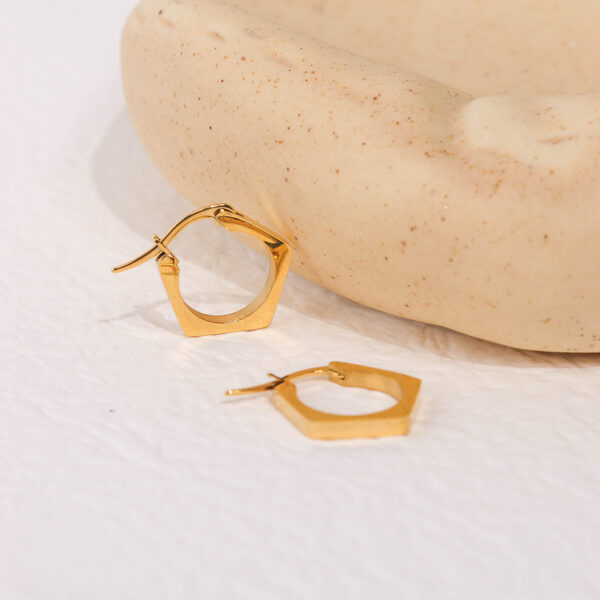 Chris April in stock 316L Stainless Steel PVD plated minimalist pentagong hoop earrings - Image 3