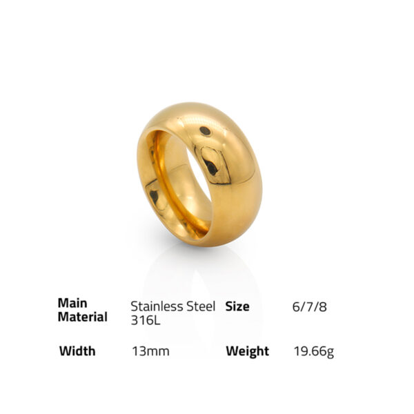 Chris April in stock fashion jewelry 316L stainless steel PVD gold plated Minimalist Glossy wide band ring - Image 6