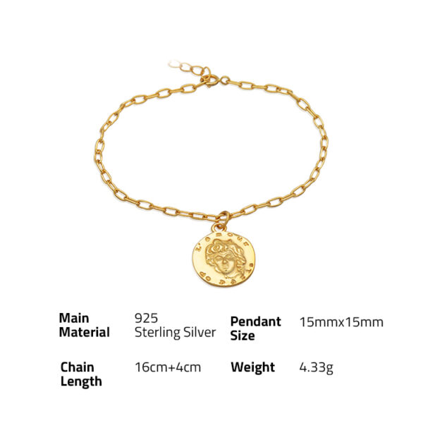 Chris April Instock 925 sterling silver gold plated simple personality Portrait relief link chain charm bracelet - Image 6