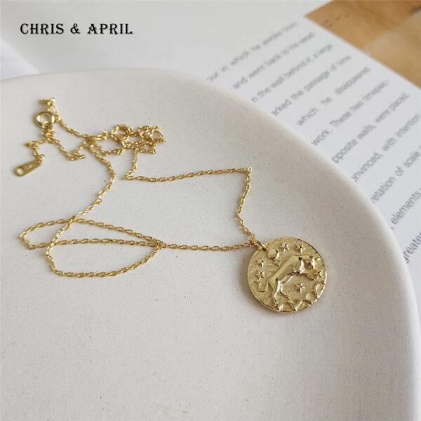 Chris April vintage 925 sterling silver gold plated Taurus zodiac coin pendant necklace - Image 3