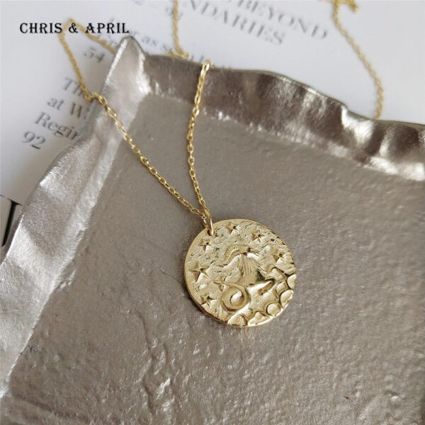 Chris April vintage 925 sterling silver gold plated Aries zodiac coin pendant necklace - Image 4