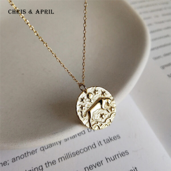 Chris April vintage 925 sterling silver gold plated Taurus zodiac coin pendant necklace - Image 5