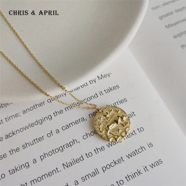 Chris April vintage 925 sterling silver gold plated Taurus zodiac coin pendant necklace - Image 4