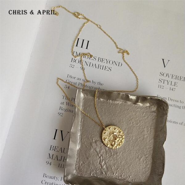 Chris April vintage 925 sterling silver gold plated Aries zodiac coin pendant necklace - Image 3