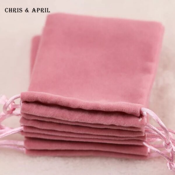 Silky Feeling Pink Velvet Jewelry Pouches - Image 4