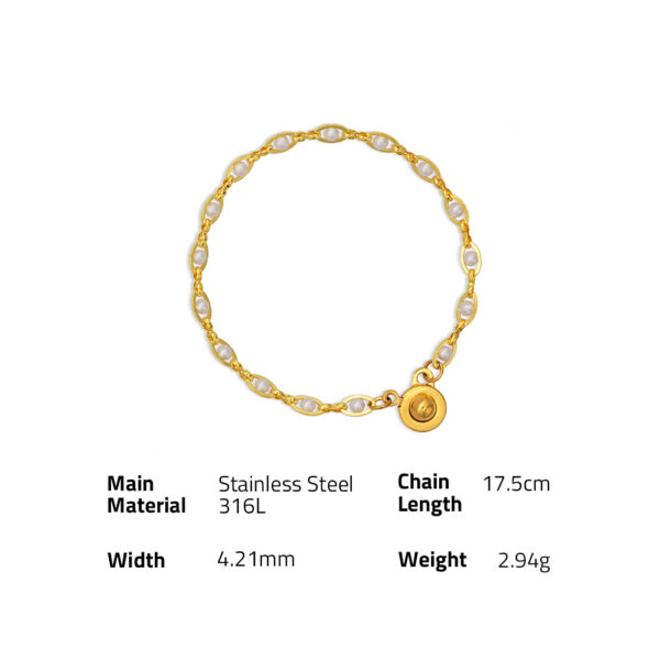 Chris April in stock 316L stainless steel PVD gold plated trendy geometric chain shell pearl bracelet - Image 6