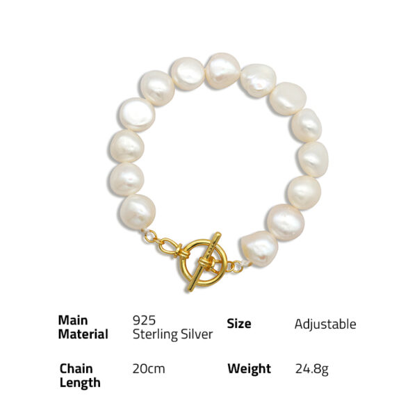 Chris April In stock trendy 925 sterling silver gold plate OT freshwater pearl chain bracelet for women - Image 6