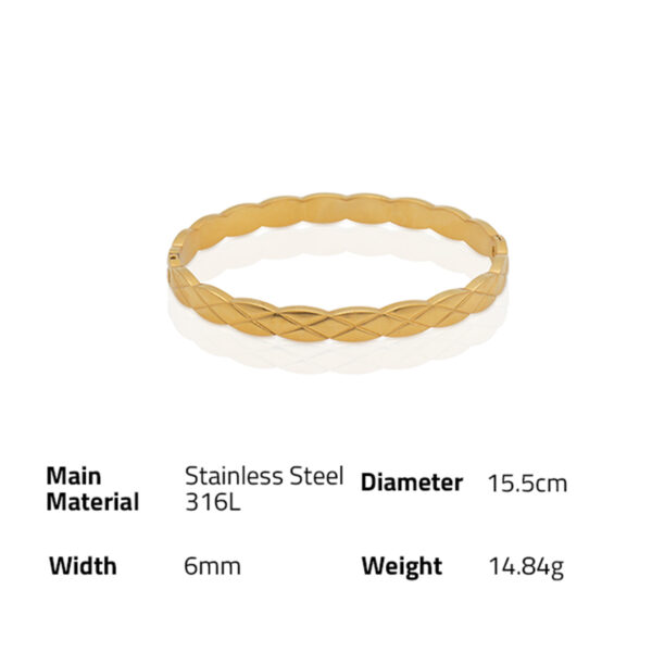 Chris April fashion jewelry 316L Stainless steel pvd gold plated Cross check pattern X classic texture bangle bracelet - Image 6