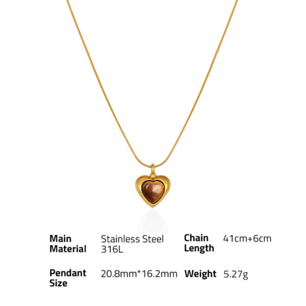 Chris April 316L stainless steel 18k PVD gold plated natural synthesis gem heart pendant necklace with snake chain - Image 6