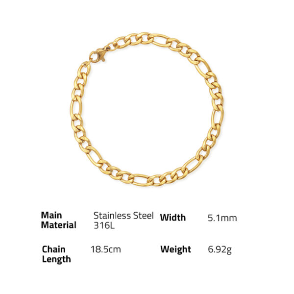 Chris April in stock fashion jewellery 316L stainless steel PVD gold plated Figaro chain bracelet - Image 6