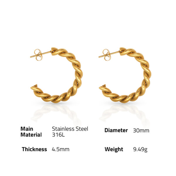 Chris April in stock 316L Stainless Steel PVD gold plated chic rope twisting hoop earring for women - Image 6