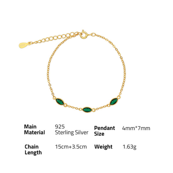 Chris April Latest design gold plated 925 sterling silver manmade marquise olivine and emerald pendant bracelet - Image 6