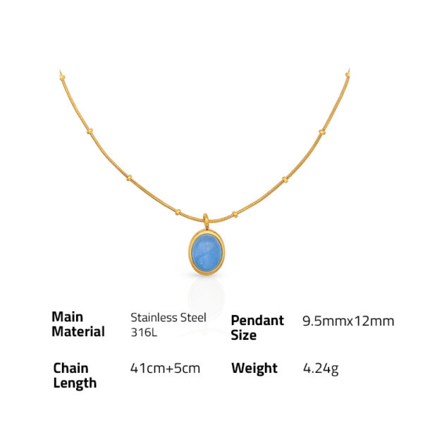 Chris April in stock PVD gold plated 316L stainless steel Minimalist Blue oval aquamarine pendant necklaces with snake chain - Image 6