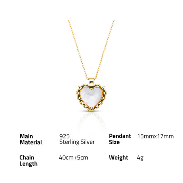 Chris April fashion in stock 925 Silver gold plated Micro-inlaid mother shell heart shape pendant necklace - Image 6