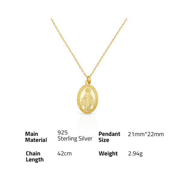 Chris April In stock 925 Sterling silver 18K gold plated Simple Personality Virgin Mary coin pendant Necklace - Image 6