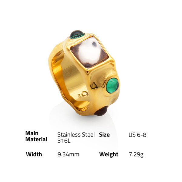 Chris April fashion jewelry PVD gold plated 316L stainless steel Water-Proof zircon gem band ring - Image 6