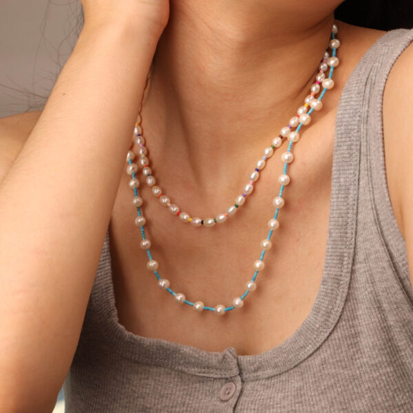 Chris April 316L Stainless steel 18k PVD plated natural freshwater pearl colorful candy beads chain necklace - Image 3