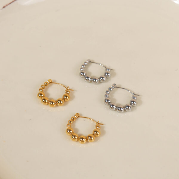 Chris April in stock fashion jewelry 316L stainless steel PVD gold plated non-tarnish beads hoop earrings - Image 4