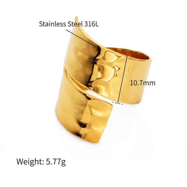 Chris April 316L  stainless steel creative design adjustable hammered texture glossy open band ring gold color foil bumpy rings - Image 5