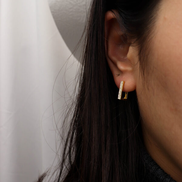 Chris April minimalist 925 sterling silver gold plated zircon retangular hoops earrings - Image 5