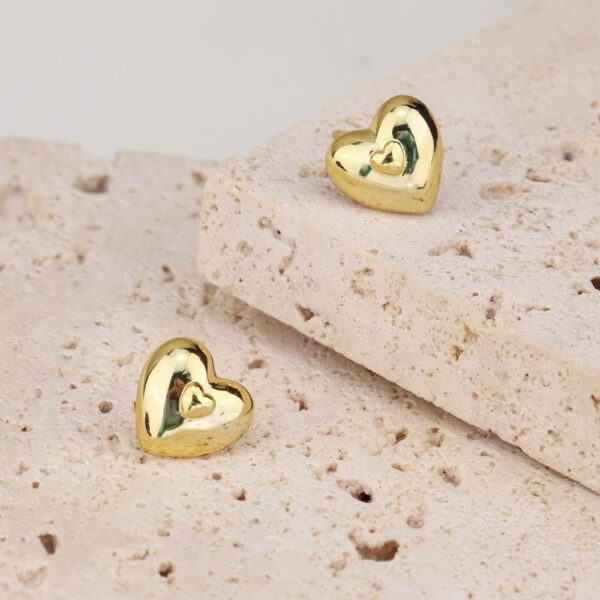 Chris April gold plate 925 sterling silver 3D heart stud earring - Image 3