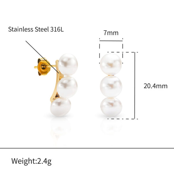 Chris April luxury jewelry 316L stainless steel 18k PVD plated vintage triple shell pearls stud earrings - Image 6