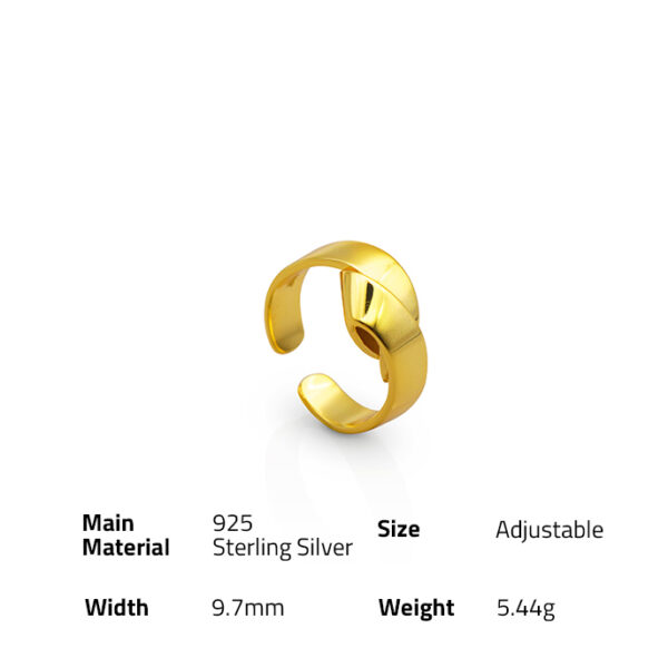 Chris April trendy 925  sterling silver gold plated fashion mirror  knot rings jewelry for women - Image 6