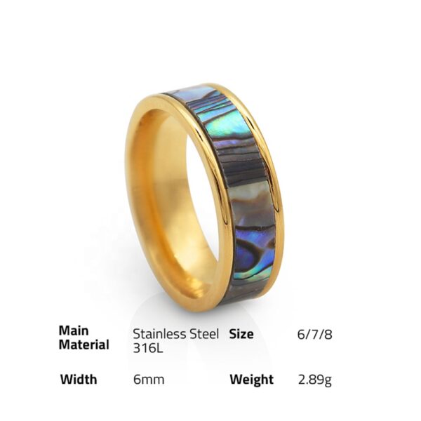 Chris April In stock Fashion Jewelry 316L stainless steel PVD gold plated natural black shell finger ring - Image 6