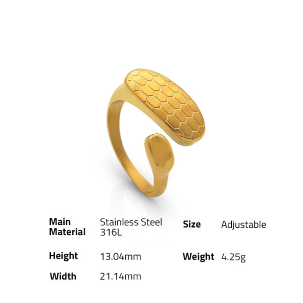 Chris April minimalistic 316L stainless steel 18k PVD plated snake skin honeycoms ring - Image 6