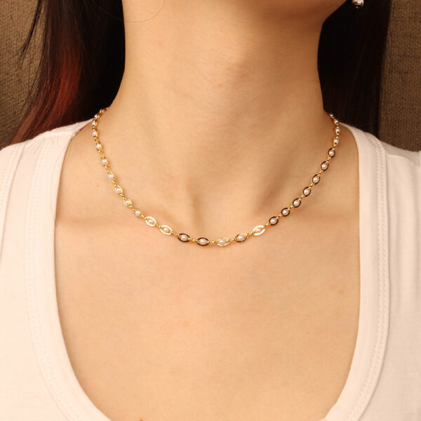 Chris April 316L Stainless steel 18k PVD plated minimalist pearls chain choker necklace - Image 3