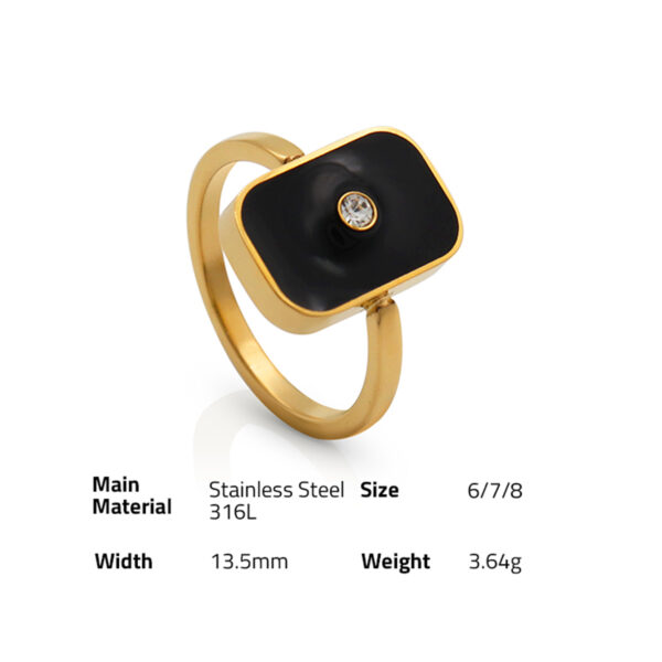 Chris April in stock dainty jewelry PVD gold plated 316L stainless steel black enamel ring  with zircon - Image 6