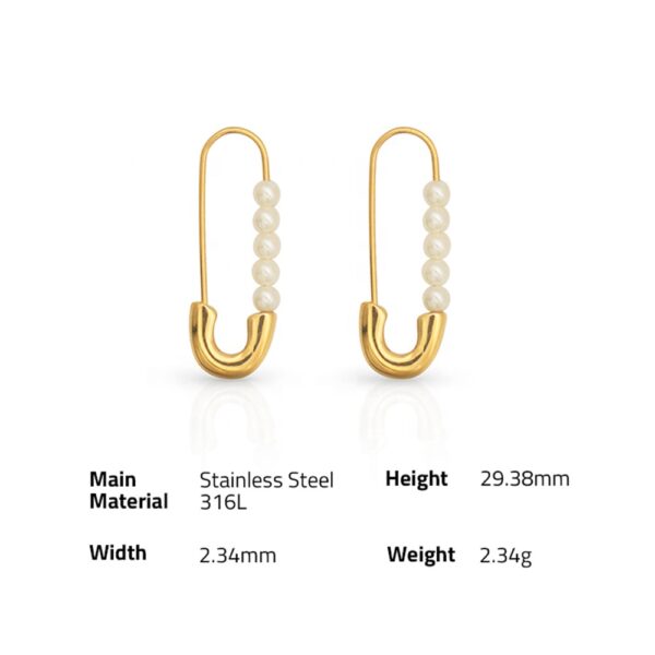 Chris April In Stock Fashion Jewelry 316L Stainless Steel PVD gold plated minimalist pin shape shell pearl earrings - Image 6