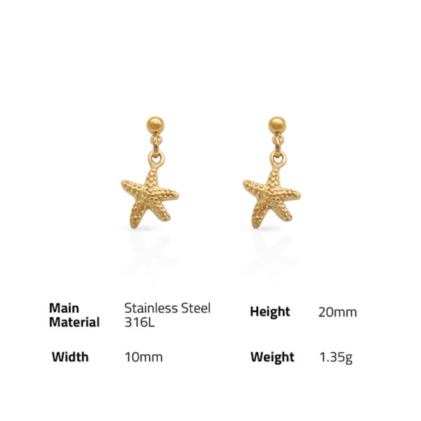 Chris April ocean style 316L stainless steel pvd gold plated water-proof animal Starfish shape drop earrings - Image 6